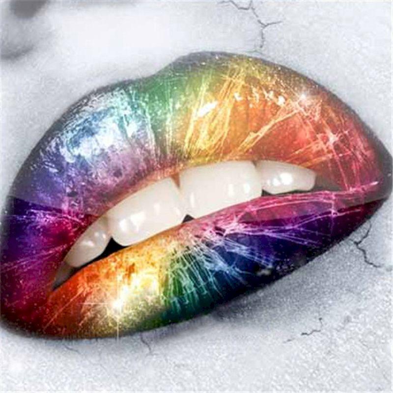 5D DIY Diamond Painting Cross Stitch Kits Diamond Mosaic Colorful Lip Full Round Drill Landscape Handicraft De