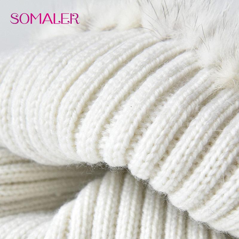 SOMALER Женские шапки из натурального норкового меха, вязаные меховые шапки-бини с тесьмой, зимние шапки из лисьего меха с помпоном и черепом