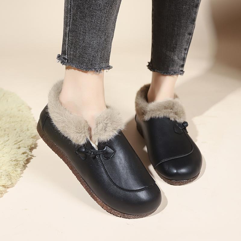 Модная женская теплая хлопковая обувь, зимние уличные ботинки для снега, универсальные, удобные, плюшевые, водонепроницаемые туфли из мелкой кожи для женщин