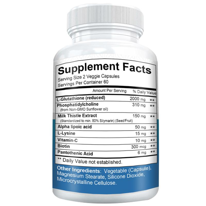 Daitea L-Glutathione Supplements 2000mg Reduced with Phosphatidylcholine, Milk Thistle, Alpha Lipoic Acid, Vitamin C, Biotin & B5, 120 Caps