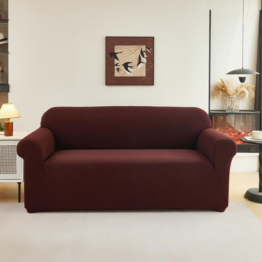 Чехол на диван стрейч жаккардовый с полным покрытием, волнистый дизайн, универсальный однотонный протектор для дивана