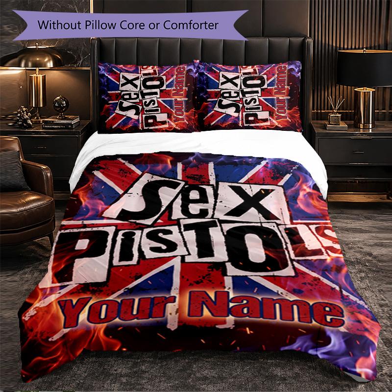 Sex Pistols Customized Name Text Bedding Set, 1 Duvet Cover & 2 Pillowcases Personalized Bedroom Gift