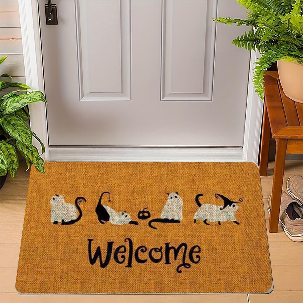 Fun Halloween Cartoon Non-Slip Indoor Carpet Rug Door Mat - Pumpkin Ghost Witch Cat Festive Home Decoration Welcome Mat