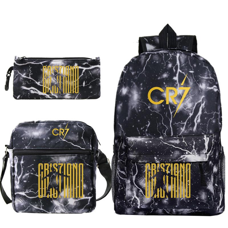 Football star Ronaldo Cr7 peripheral printing schoolbag pencil bag shoulder bag backpack three-piece set