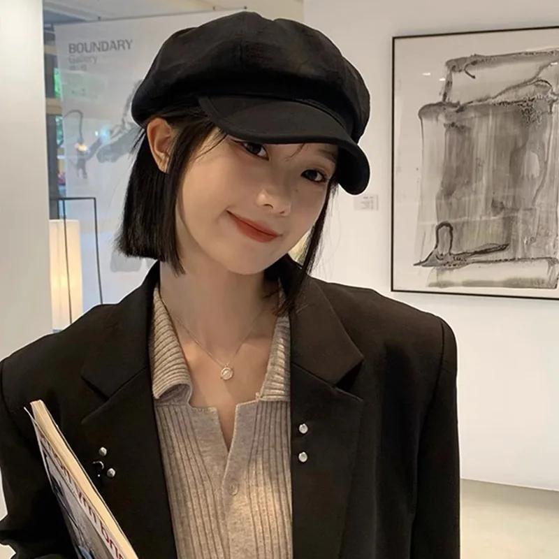 Женский винтажный однотонный берет, осенне-зимняя восьмиугольная кепка газетчика, кепка художника, женская, для девочки, ветрозащитная, кепка художника, с козырьком