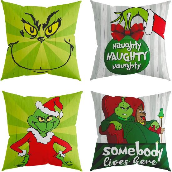Hollyhorse Merry Grinchmas Pillow Covers 18x18 Set of 4 Cushion Case for Sofa Couch Decoration