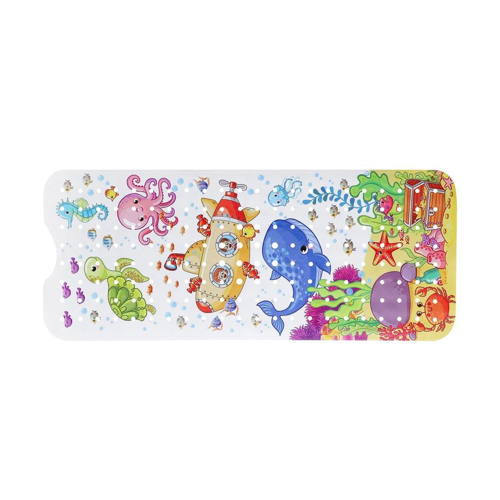 Cartoon Baby Bath Mat, Kids Bathtub Mat Non For Toddler Bath Shower , 39.37In X 15.75In With Holes And Suction Cups Machine Washable