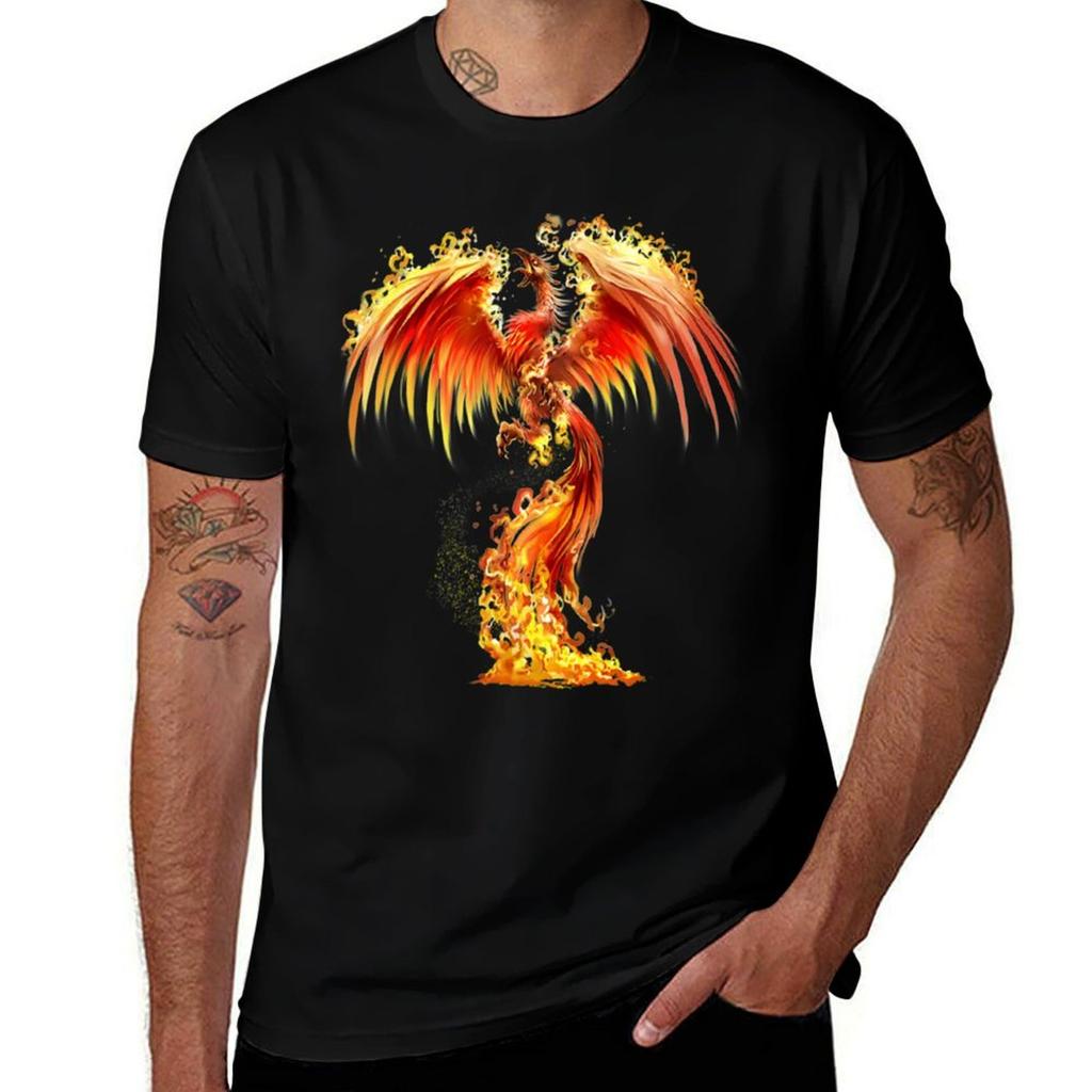 Fantasy Orange Fire Phoenix Rises From The Fiery Ashes Tshirt Water Resistant Casual Tshirt