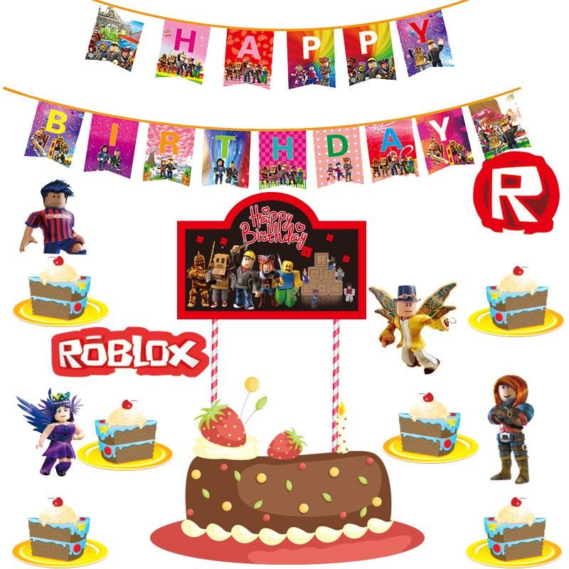 Яркие товары для вечеринки в стиле Roblox для детских празднований дня рождения с баннерами и топперами для торта