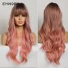 Synthetic Ombre Blonde Platinum Wigs Long Wavy Wig for Women with Bangs Party Daily Heat Resistant Fibre Hair Wigs