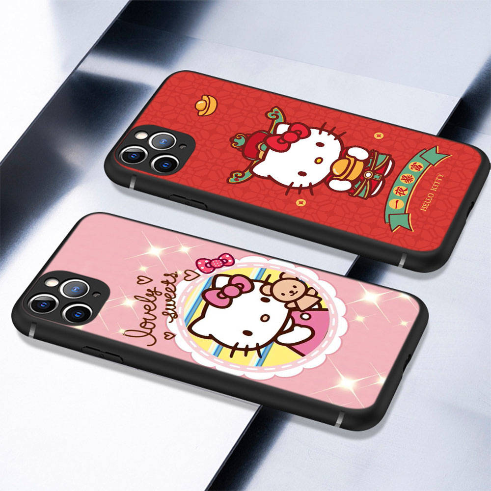 KT62 Cute Hello Kitty Case for Xiaomi Poco X6 X4 M5 M6 F5 F6 C65 C55 C50 C51 C40 Redmi Note 7 8 14C A3X 13C 12C 11 10A 9C Pro Black Sofe Cover