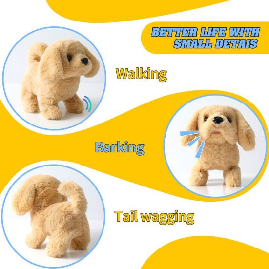 Kids Electric Plush Dog Toy Walking Barking Tail Wagging Interactive Puppy Plushie Toy Toddlers Boys Girls Educational Simulation Animal Toy