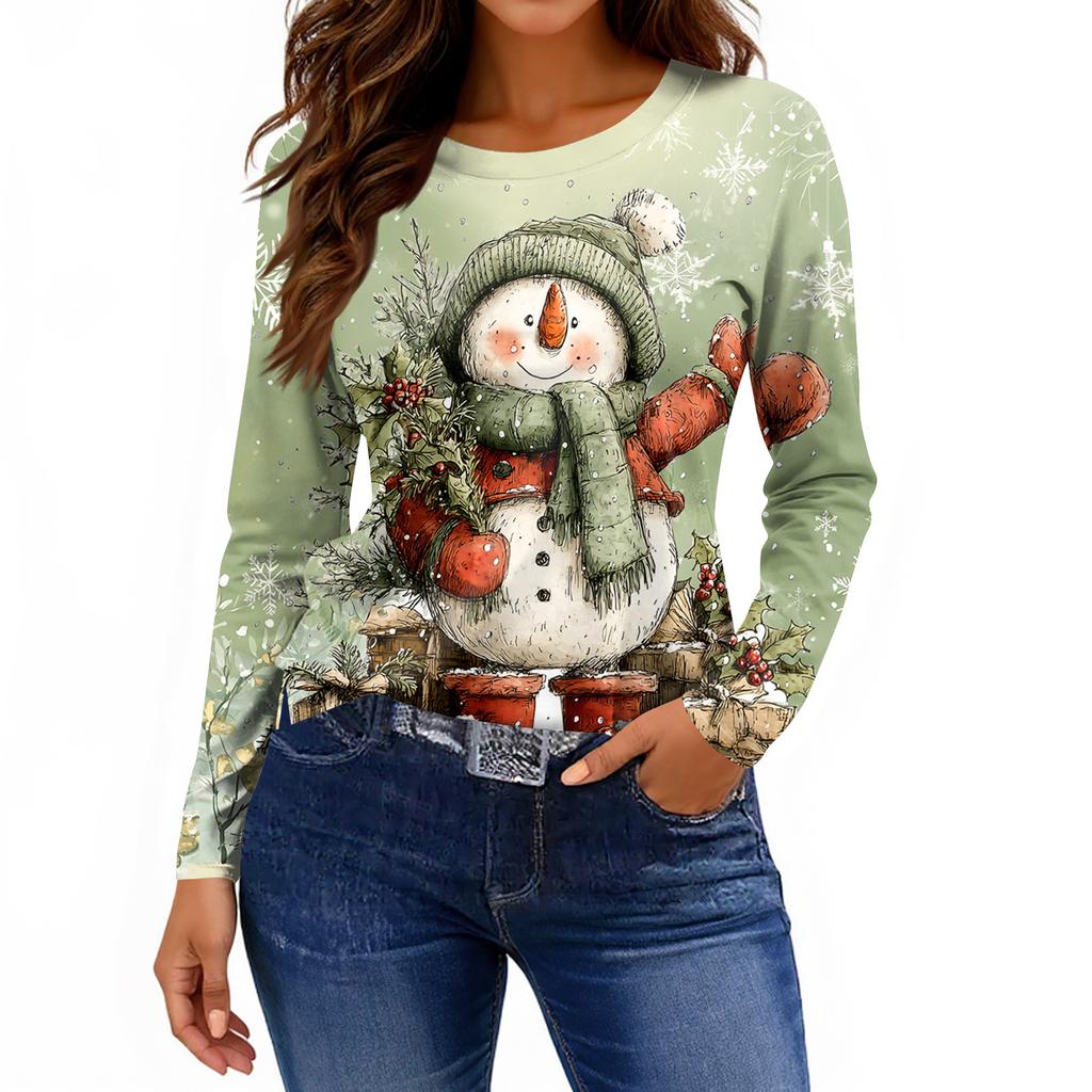 Женская модная повседневная свободная футболка с принтом и круглым вырезом с разрезом и длинным рукавом, женский топ