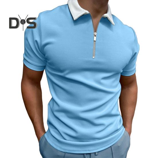 Мужская футболка с воротником-молнией, однотонная, с коротким рукавом и лацканами, повседневная, облегающая, летняя, для улицы, отпуска, работы, спорта