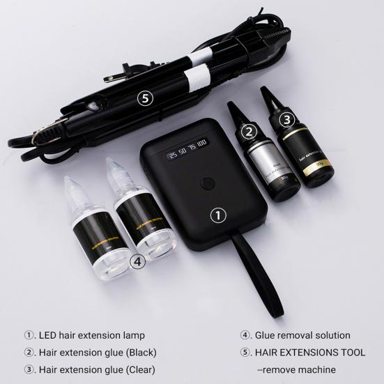 1 Set Hair Extension Tool Kit with 405nm LED UV Light Hair Extension Machine Professional Home Salon Barber Hair Extension Remover Tools