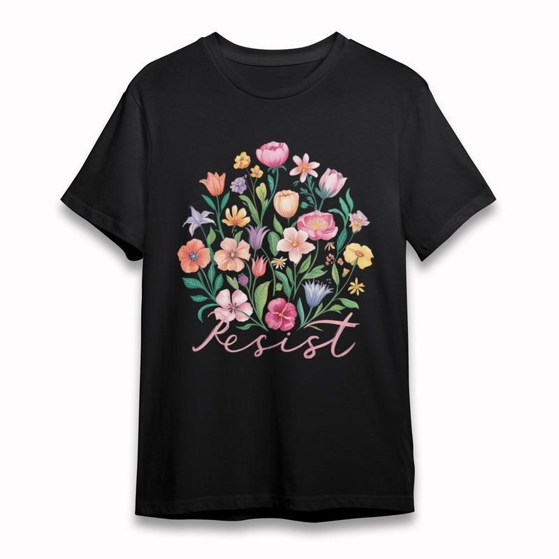 Women's Oversize Fashion Trend Classic T-Shirt Colorful Floral Blooms Design Tee