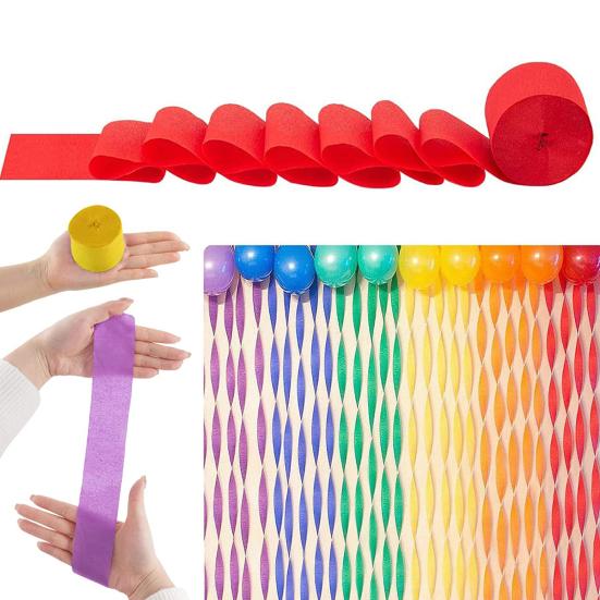 3 рулона крепированной бумаги, вырезаемые из креповой бумаги, растяжки, фон, декор для свадьбы