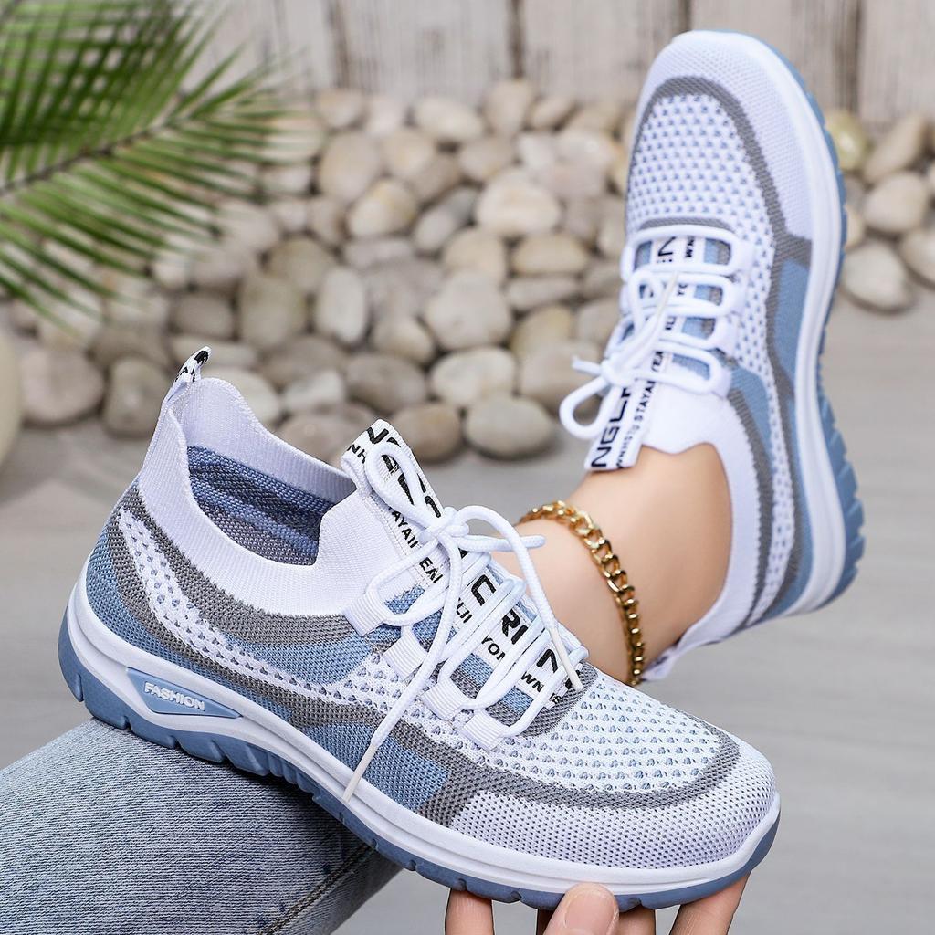 Shoes Women's Large Size Sports Shoes Flying Woven Mesh Shoes Shallow Mouth Lightweight Casual Shoes Comfortable Women's Shoes Versatile Single Shoes