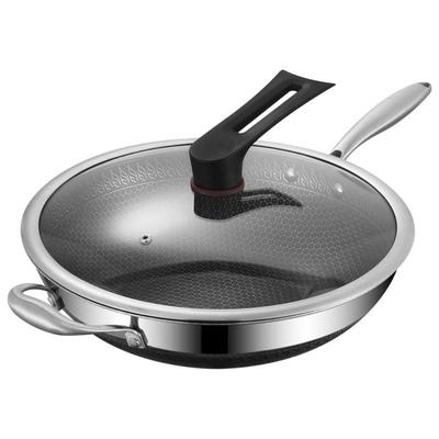 Антипригарный вок из нержавеющей стали 316, без покрытия, с сотовым дном, сковорода вок, газовая, индукционная плита