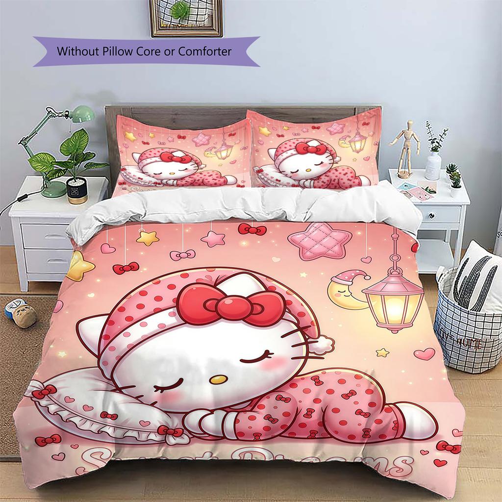 Постельное белье с мультяшным узором Sanrio, Комплект одеяло, Пододеяльник, Наволочка, Домашний подарок на день рождения(1 пододеяльник + 2 наволочки, без наполнителя)