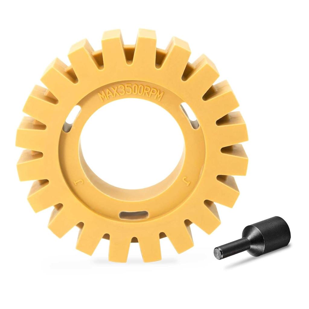EWK 2 Pcs Serrated + Round Decal Eraser Wheel, Rubber Remover Wheel for Grinder, Ideal for Adhesives, Ptripes, and Decals Removal