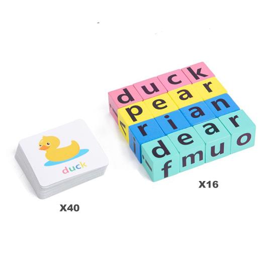 Игра «Написание слов» CVC Phonics Флэш-карта Деревянный строительный блок с буквами Алфавит для малышей