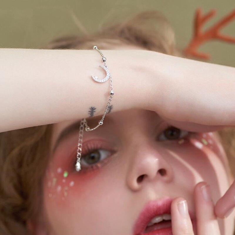 Браслеты из стерлингового серебра 925 пробы со звездами и луной, браслеты с подвесками для женщин, свадебные украшения, аксессуары, изысканный подарок S-B100