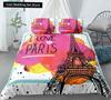 Пододеяльник с изображением парижской башни King Queen Знаменитые здания во Франции Комплект постельного белья для взрослых Розовый Романтический 2/3 шт. Полиэстеровый пододеяльник