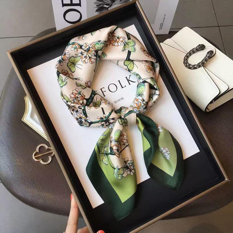 70cm Birch Forest Silk-Blend Scarf: Women's Spring/Summer Oil Painting Style Square Scarf