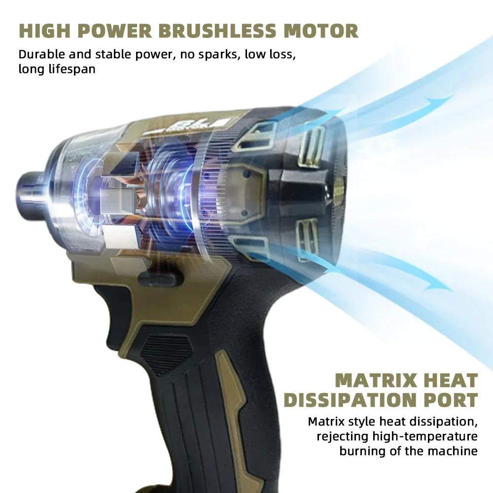 200N.m Brushless Electric Impact Wrench 4 Gear Speed Screwdriver Cordless Wrench Power Tool with 12 Led Light for Makita Battery