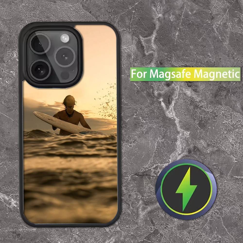 Чехол для телефона 'Доска для серфинга и море' для iPhone 16,15,14,13,12,11,Pro,Max,Plus,Mini,SE Магнитная беспроводная зарядка Magsafe