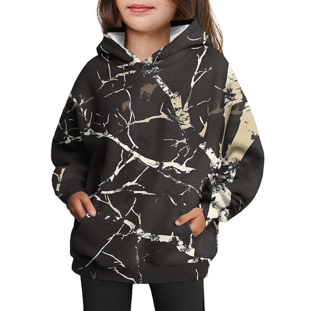 Girls' Hooded Tie- Sweatshirt - Pullover Print Top