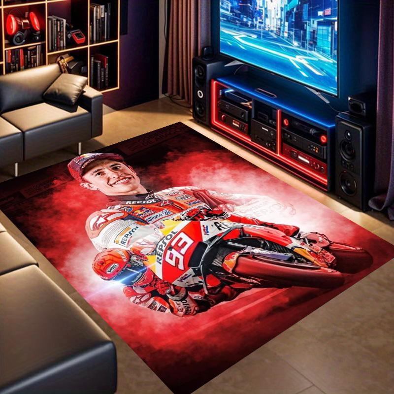 Marc Marquez 93 MotoGP Rug, Motorcycle Racer Portrait Print Area Rug, Motorbike Racing Floor Mat for Fan Bedroom Decor
