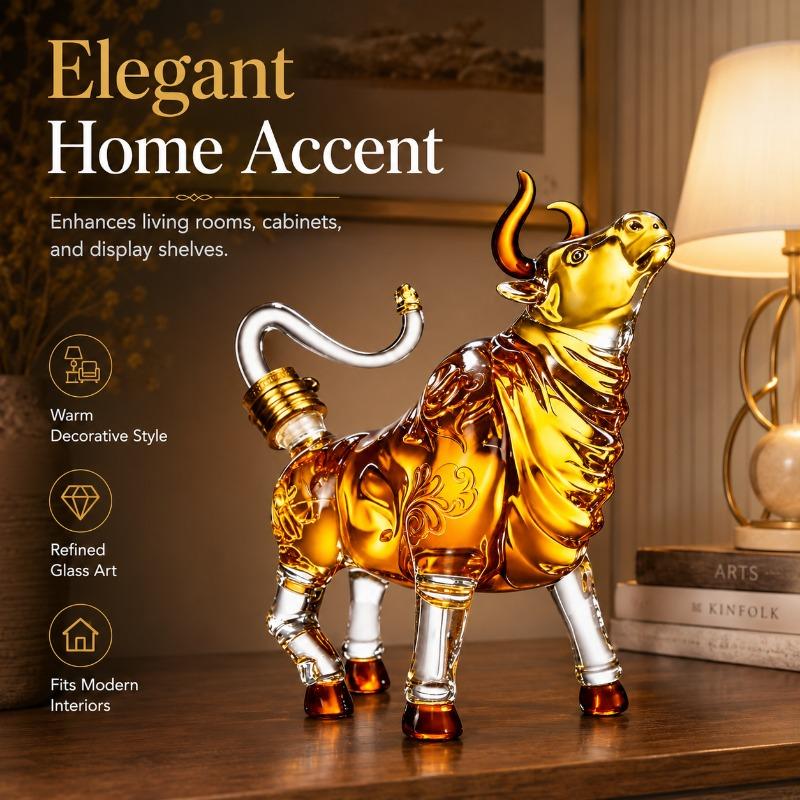 Bull Shaped Glass Decanter, Lead-Free Hand-Blown Whiskey Liquor Bottle, Bull Market Fortune Wine Decanter, Unique Home Bar Decor