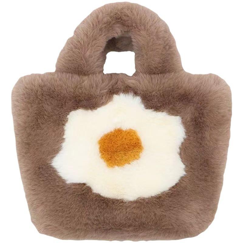 Autumn New Tote Bag Plush Bag Poached Egg Fried Egg Sunflower Handbag Messenger Bag Shoulder Bag