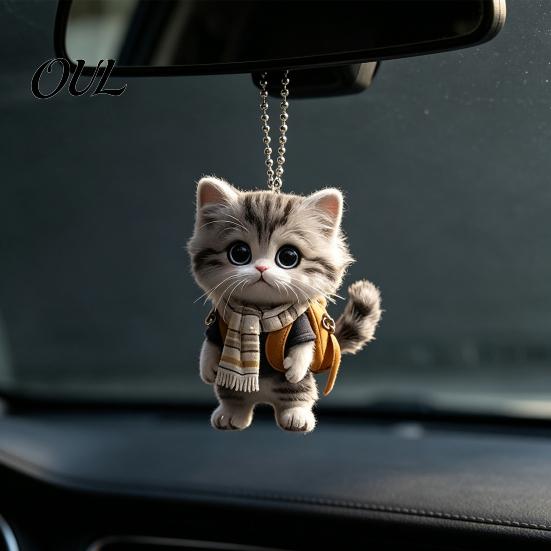 Acrylic Rearview Mirror Hanging Ornament Cat Car Decor, Cute 2D Flat Small Figurine Pendant, Kawaii Keychain Accessories, Creative Gifts for