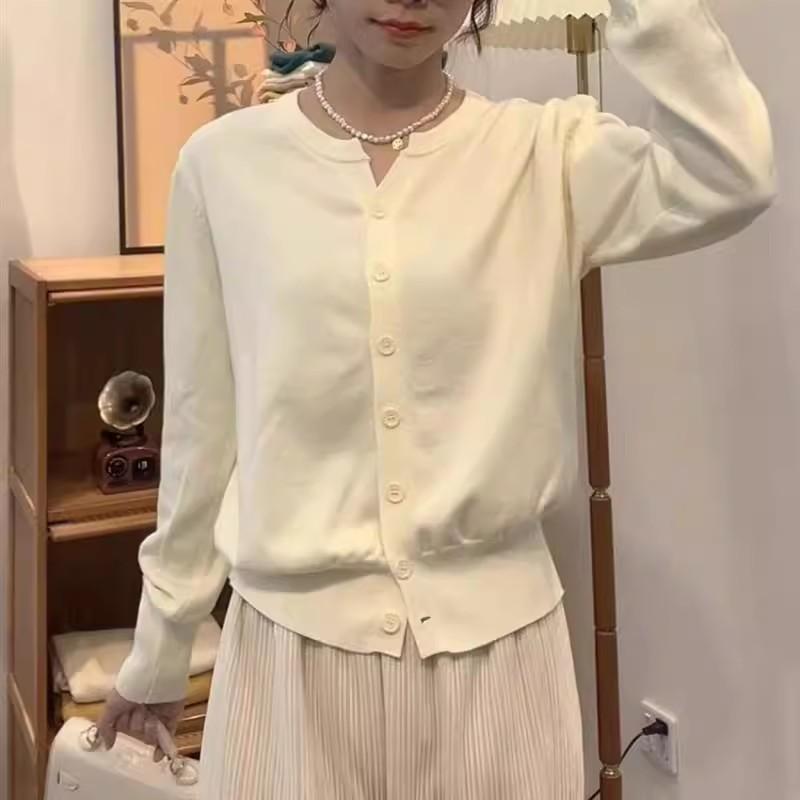 Тонкий вязаный кардиган женский осенний новый с круглым вырезом свободный короткий свитер куртка топ женский