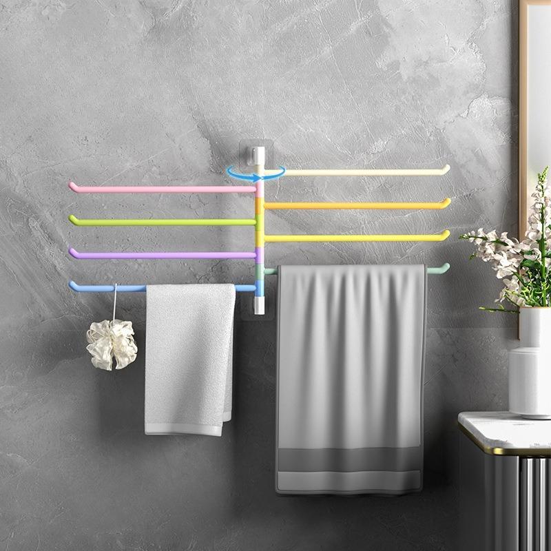 1 шт. Радужная вращающаяся вешалка для полотенец, Настенная угловая вешалка для хранения банных полотенец с несколькими перекладинами, без пробивания отверстий для ванной комнаты