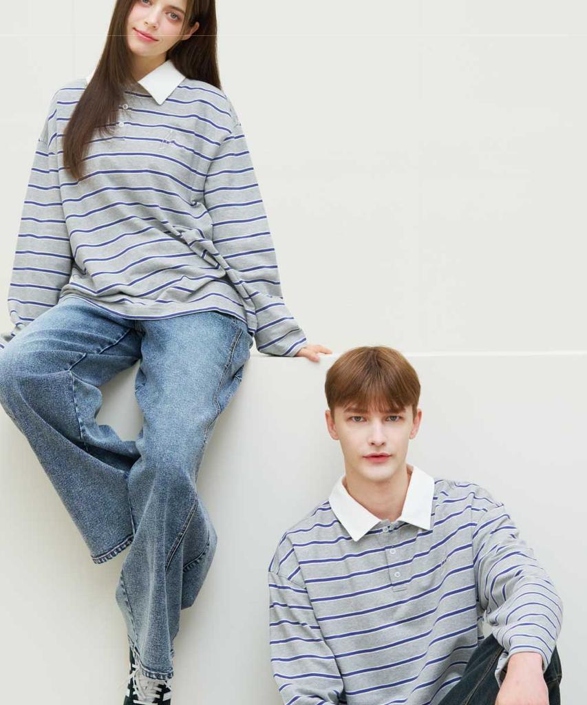 EVENCIA Striped Polo Long Sleeve T-Shirt