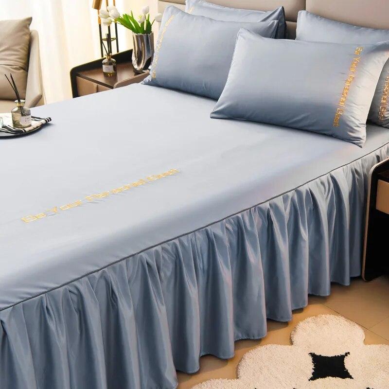 Summer New European Style Simple Washable Silk Bed Skirt Non Slip Bed Cover Household Mattress Cover Pillow Case