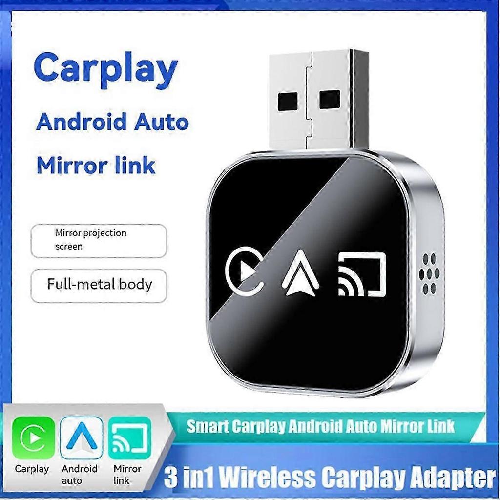 3In1 Wireless Carplay Smart Mirror Link Carplay Android Auto USB Dongle Adapter Wired Carplay To Wir less