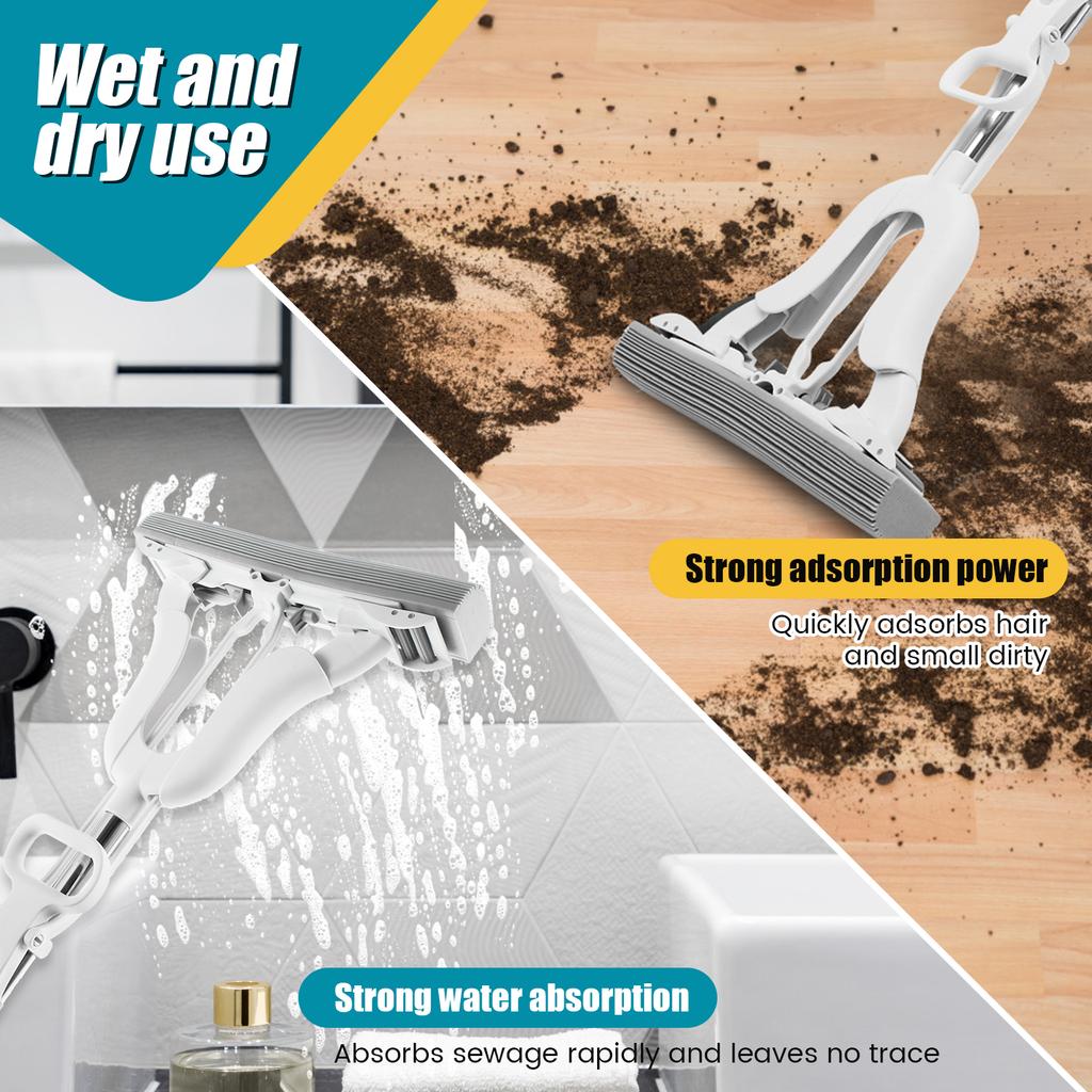 Швабра-губка для мытья пола Бесплатная ручная стирка Отжим хлопчатобумажной насадки Замена супер впитывающей влажной и сухой швабры с губкой-валиком