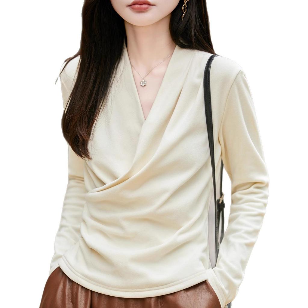 Women's Fashionable Slimming V-Neck Casual Base Shirt - Autumn/Winter 2025 Collection