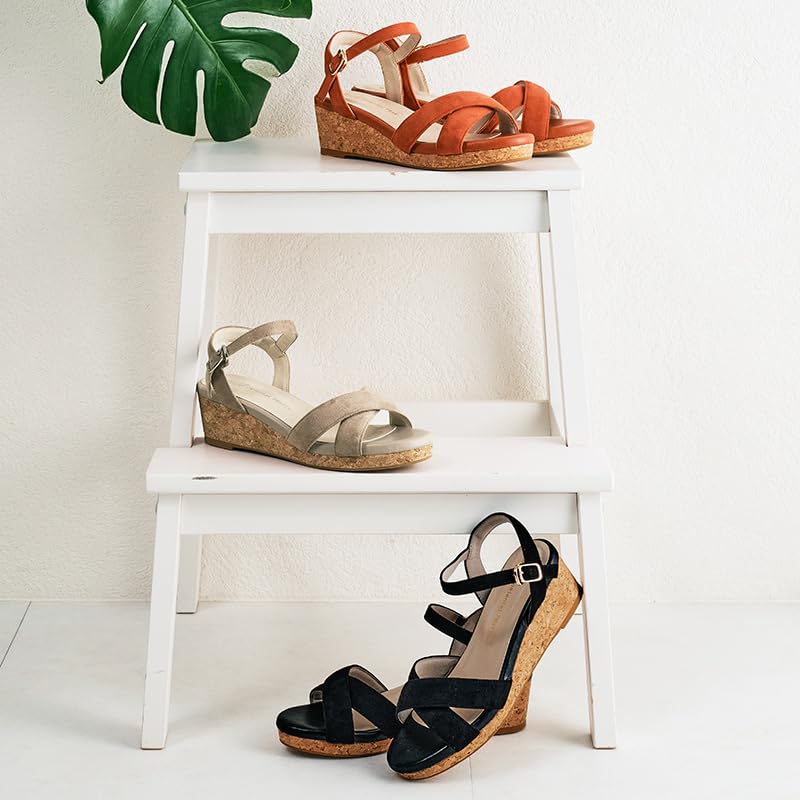 Oriental Traffic Round Toe Wedge Available In Large and Small Comfortable To Walk Cushioned Cross Comfortable To Black Sizes Women's Sandals, Sizes,