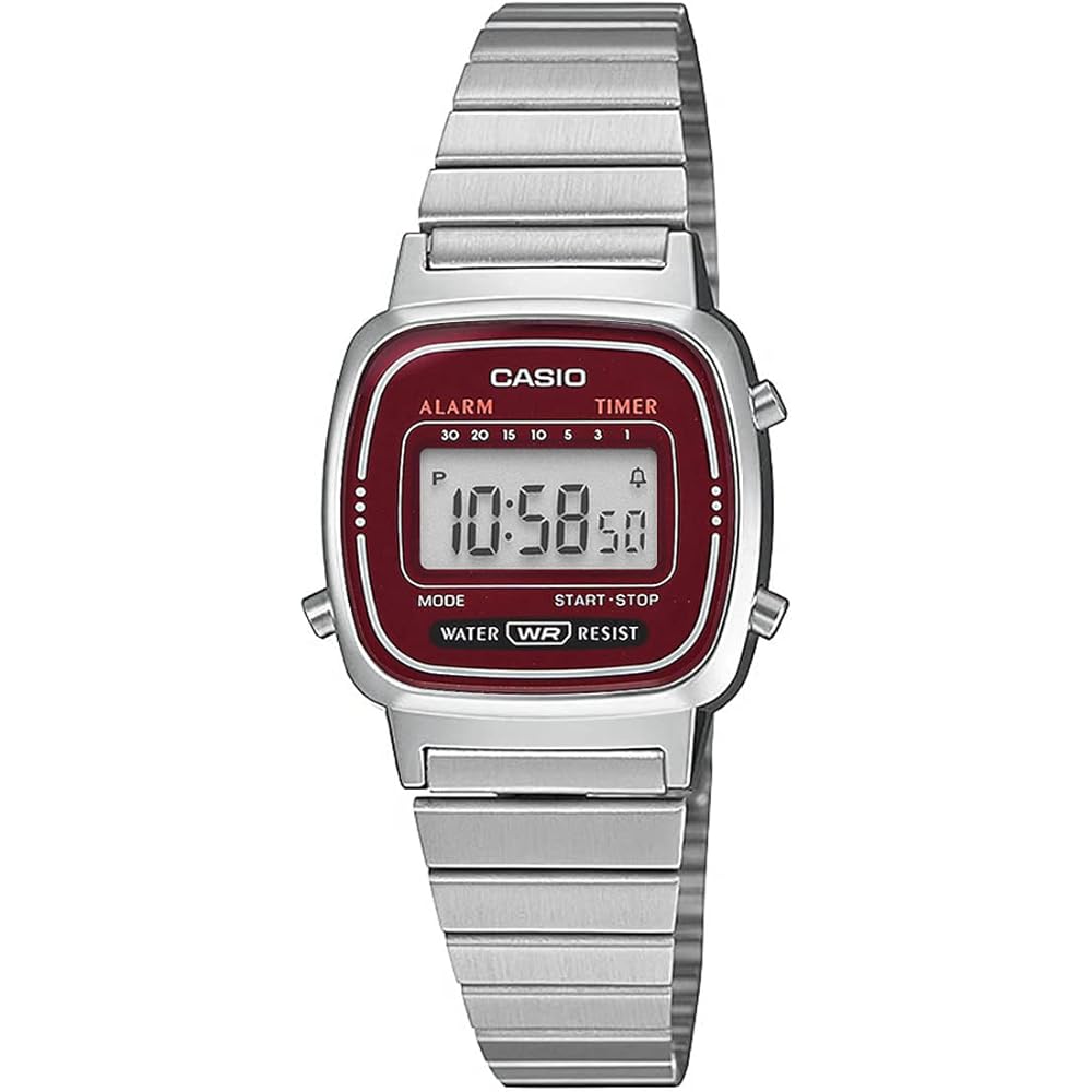 Женские цифровые часы Casio LA670WA-4 Серебристый Бордовый Новый дизайн Модель для зарубежного рынка