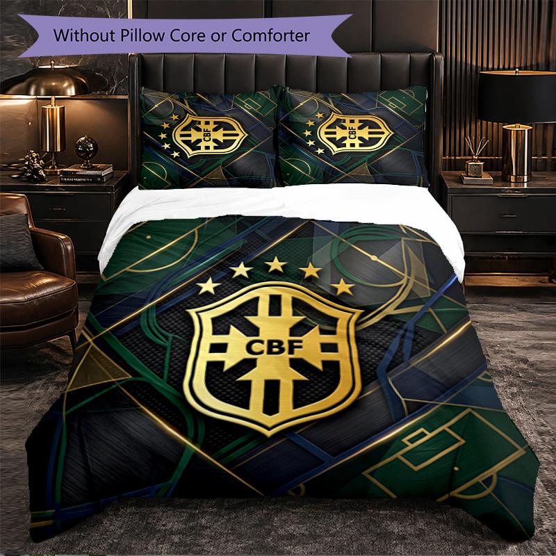 Brazil Football Pattern 3 Pieces Bedding Set Soft Microfiber Duvet Cover with Pillow Cases for Bedroom