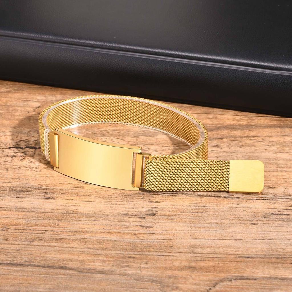 Persoanlized Medical Alert ID Emergency Bracelet,  Adjustable Stainless Steel Mesh Chain Free Engrave Bracelets For Women Men