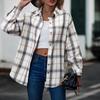 Модные женские повседневные топы в клетку с длинным рукавом и воротником-стойкой, пальто