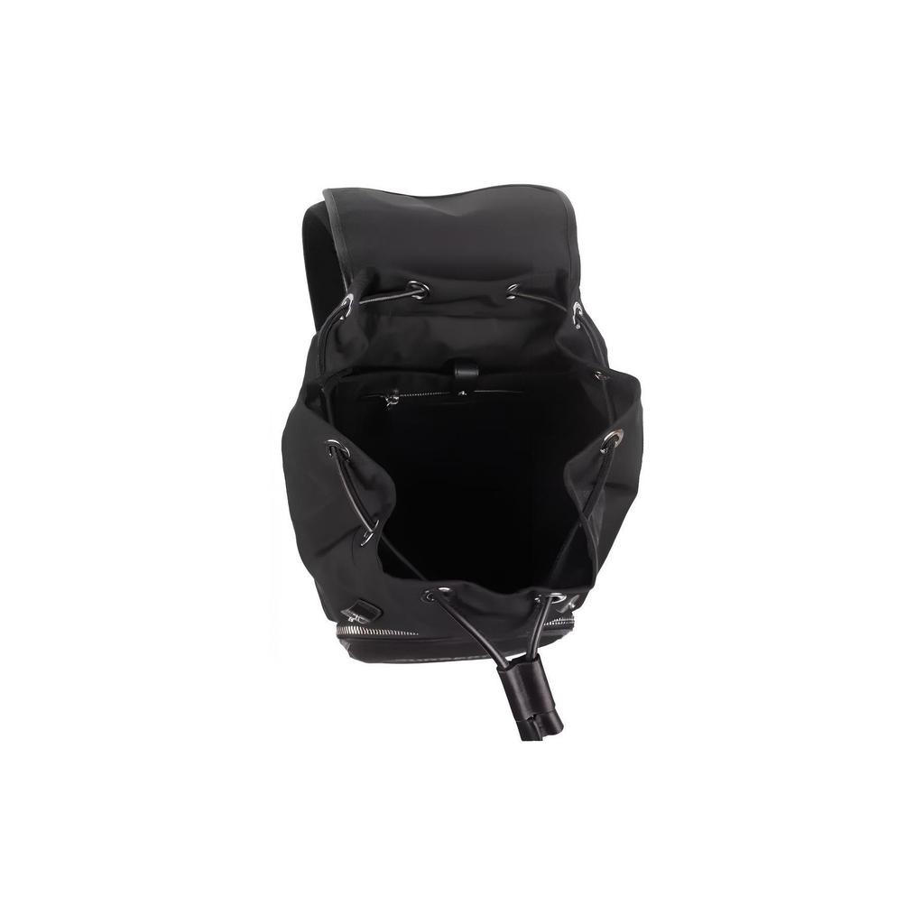 Burberry Black Nylon Drawstring Backpack With Leather Trim & Front Pocket For Daily Use