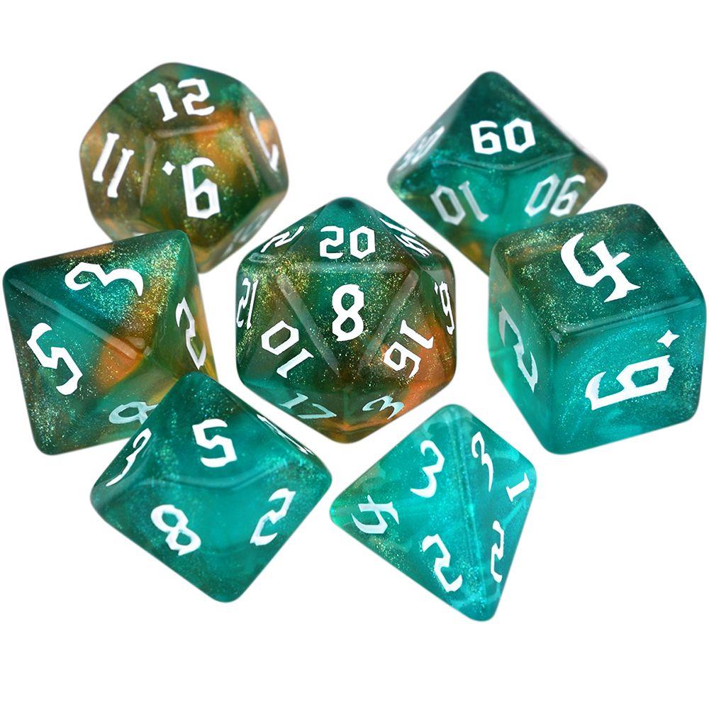 Dice Number 7-Die Carved Pattern Dice Set Two-tone Dice Set Iridescent Glitter Polyhedral Dice